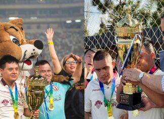 El equipo de Futsal Down de Universitario de Perú exhibió la Copa “Gobierno de Salto” en el Monumental de Lima